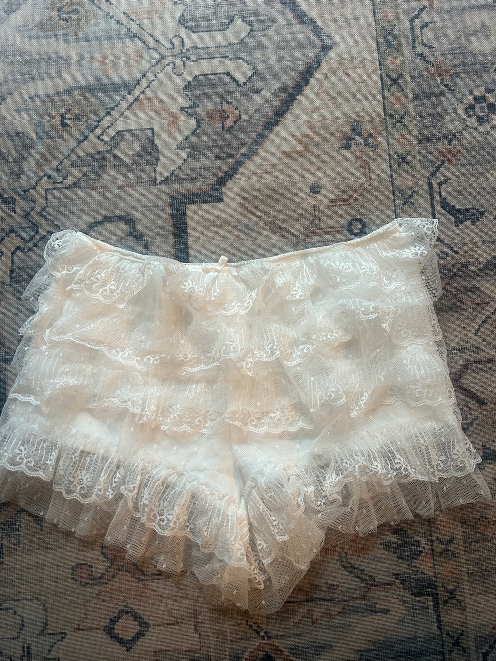 Ruffled Lace Tulle Shorts in Ivory